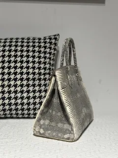 Lizard Leather 30cm Natural Pattern Silver Hardware Top Handle Tote Bag WLB094 image 4