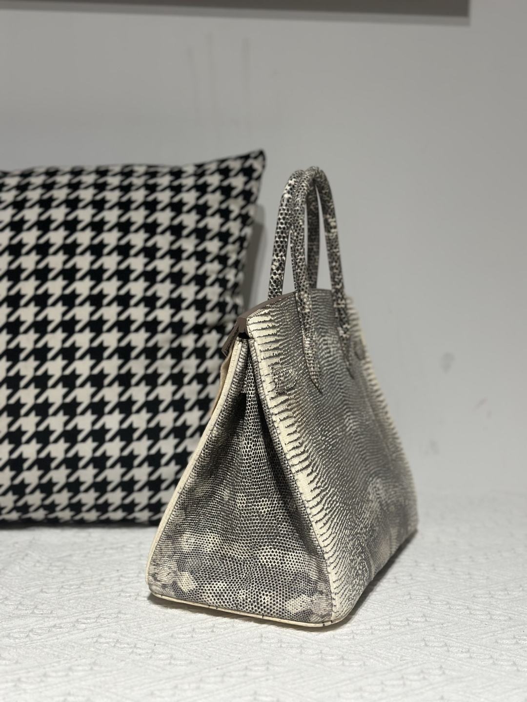 Lizard Leather 30cm Natural Pattern Silver Hardware Top Handle Tote Bag WLB094 image 4