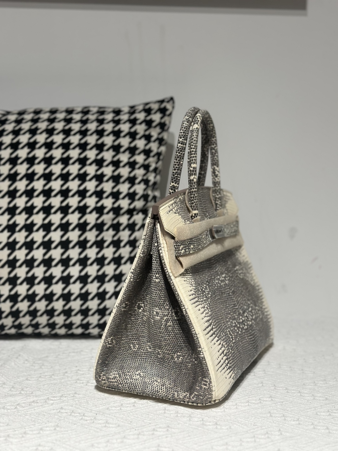 Lizard Leather 30cm Natural Pattern Silver Hardware Top Handle Tote Bag WLB094 image 5