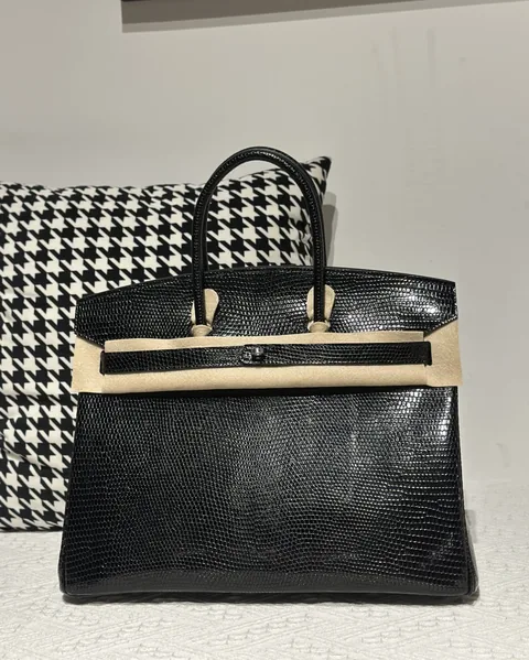 Lizard Leather Black 35cm Silver Hardware Top Handle Tote Bag WLB095