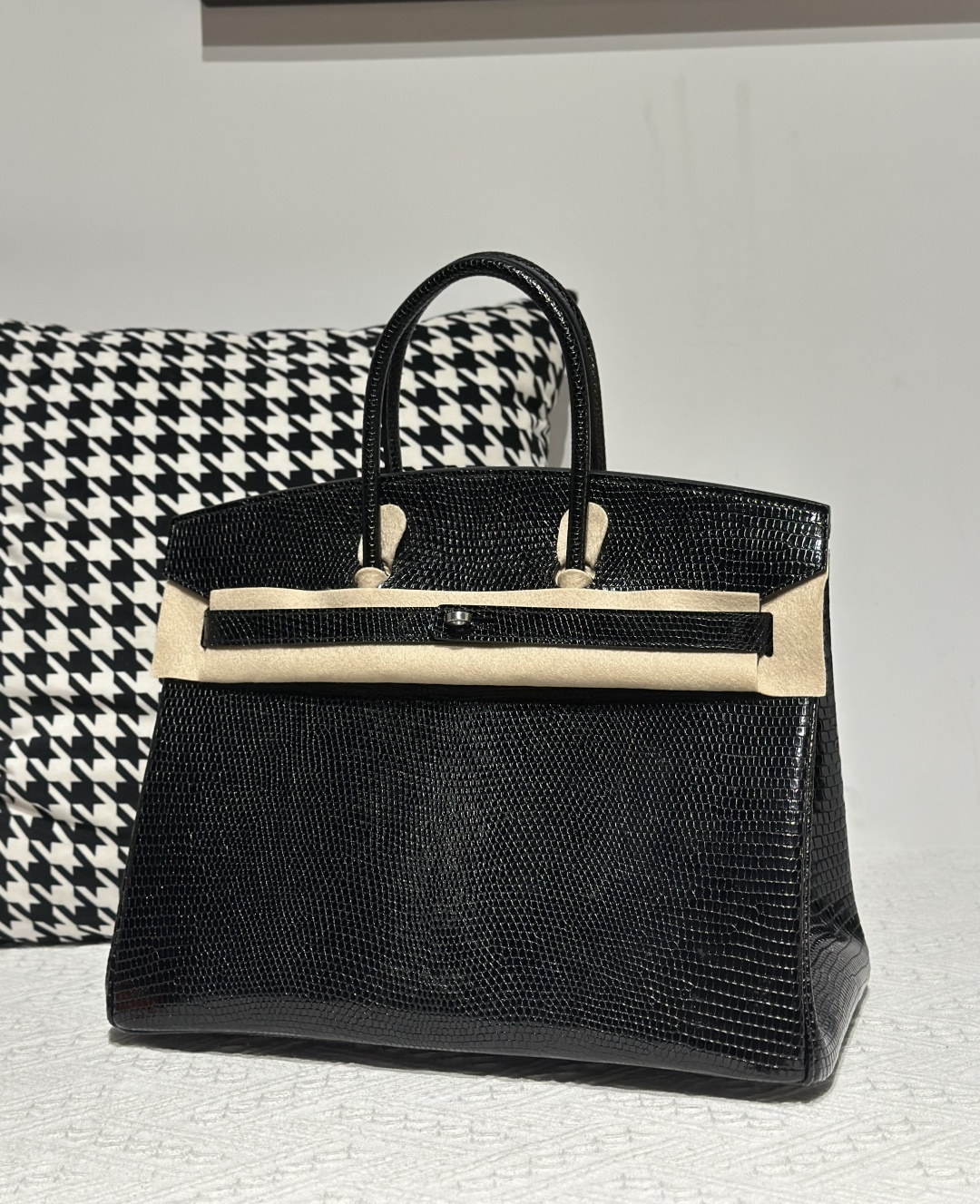 Lizard Leather Black 35cm Silver Hardware Top Handle Tote Bag WLB095 photo 2