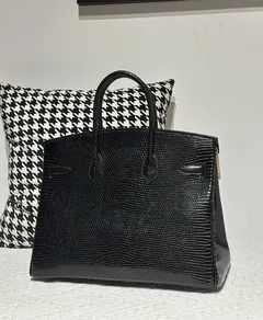 Lizard Leather Black 35cm Silver Hardware Top Handle Tote Bag WLB095 image 3