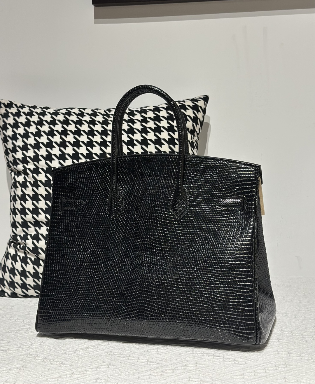 Lizard Leather Black 35cm Silver Hardware Top Handle Tote Bag WLB095 photo 3