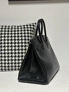 Lizard Leather Black 35cm Silver Hardware Top Handle Tote Bag WLB095 image 4