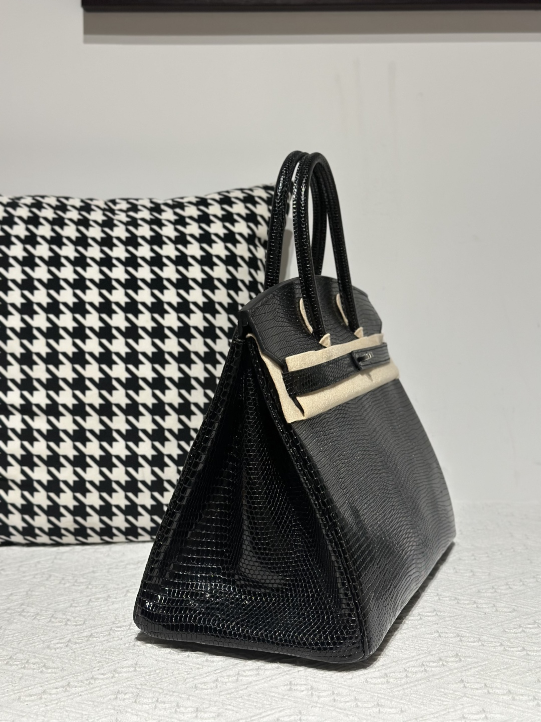 Lizard Leather Black 35cm Silver Hardware Top Handle Tote Bag WLB095 photo 5