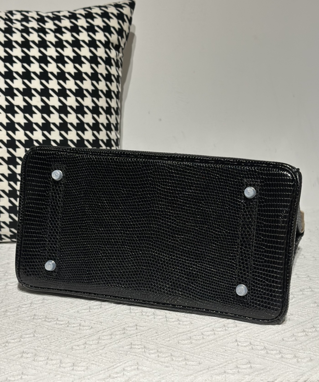 Lizard Leather Black 35cm Silver Hardware Top Handle Tote Bag WLB095 photo 6