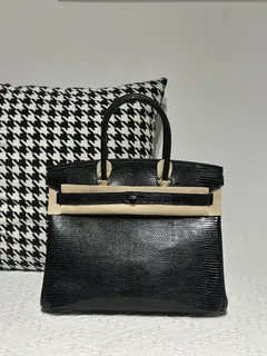 Lizard Leather Black 30cm Silver Hardware Top Handle Tote Bag WLB096 image 1