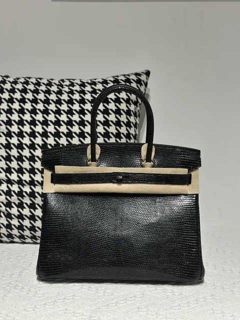 Lizard Leather Black 30cm Silver Hardware Top Handle Tote Bag WLB096
