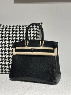 Lizard Leather Black 30cm Silver Hardware Top Handle Tote Bag WLB096 image 2