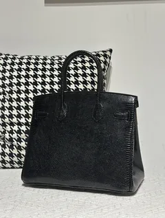 Lizard Leather Black 30cm Silver Hardware Top Handle Tote Bag WLB096 image 3