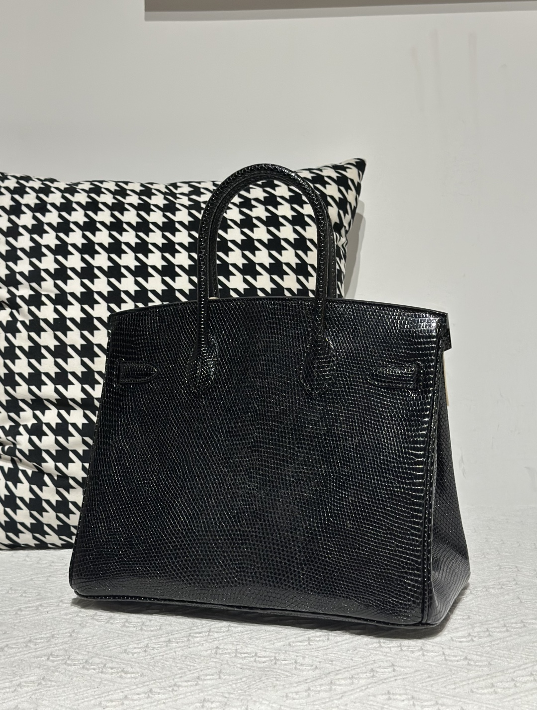 Lizard Leather Black 30cm Silver Hardware Top Handle Tote Bag WLB096 photo 3
