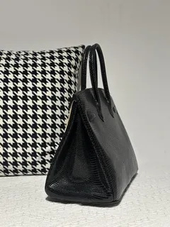 Lizard Leather Black 30cm Silver Hardware Top Handle Tote Bag WLB096 image 4