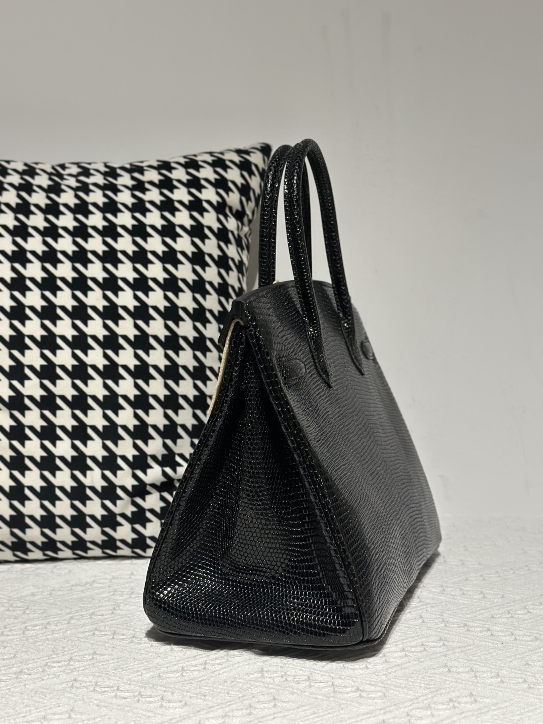 Lizard Leather Black 30cm Silver Hardware Top Handle Tote Bag WLB096 photo 4