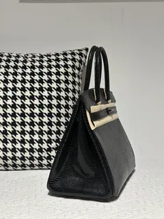 Lizard Leather Black 30cm Silver Hardware Top Handle Tote Bag WLB096 image 5