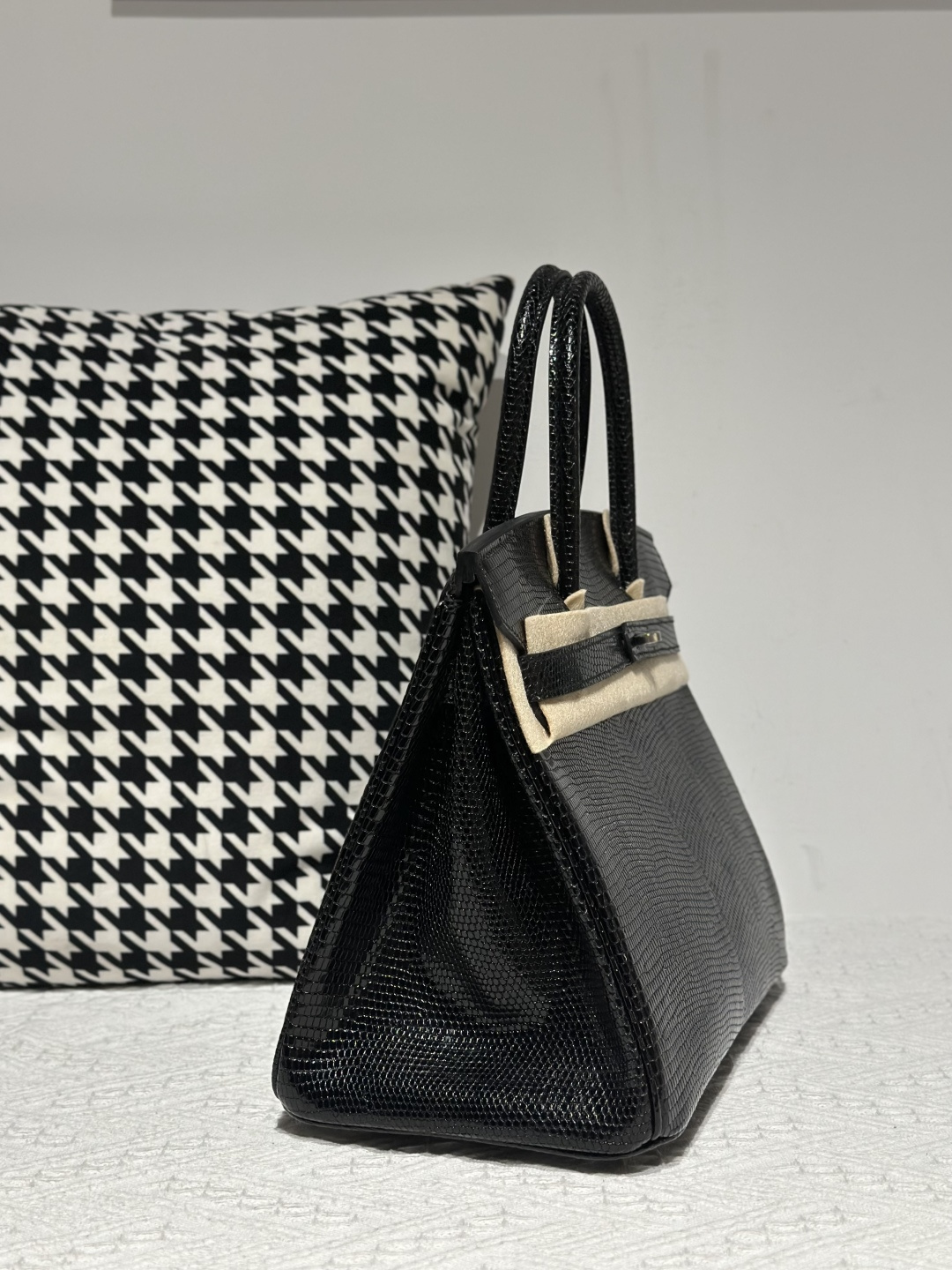 Lizard Leather Black 30cm Silver Hardware Top Handle Tote Bag WLB096 photo 5