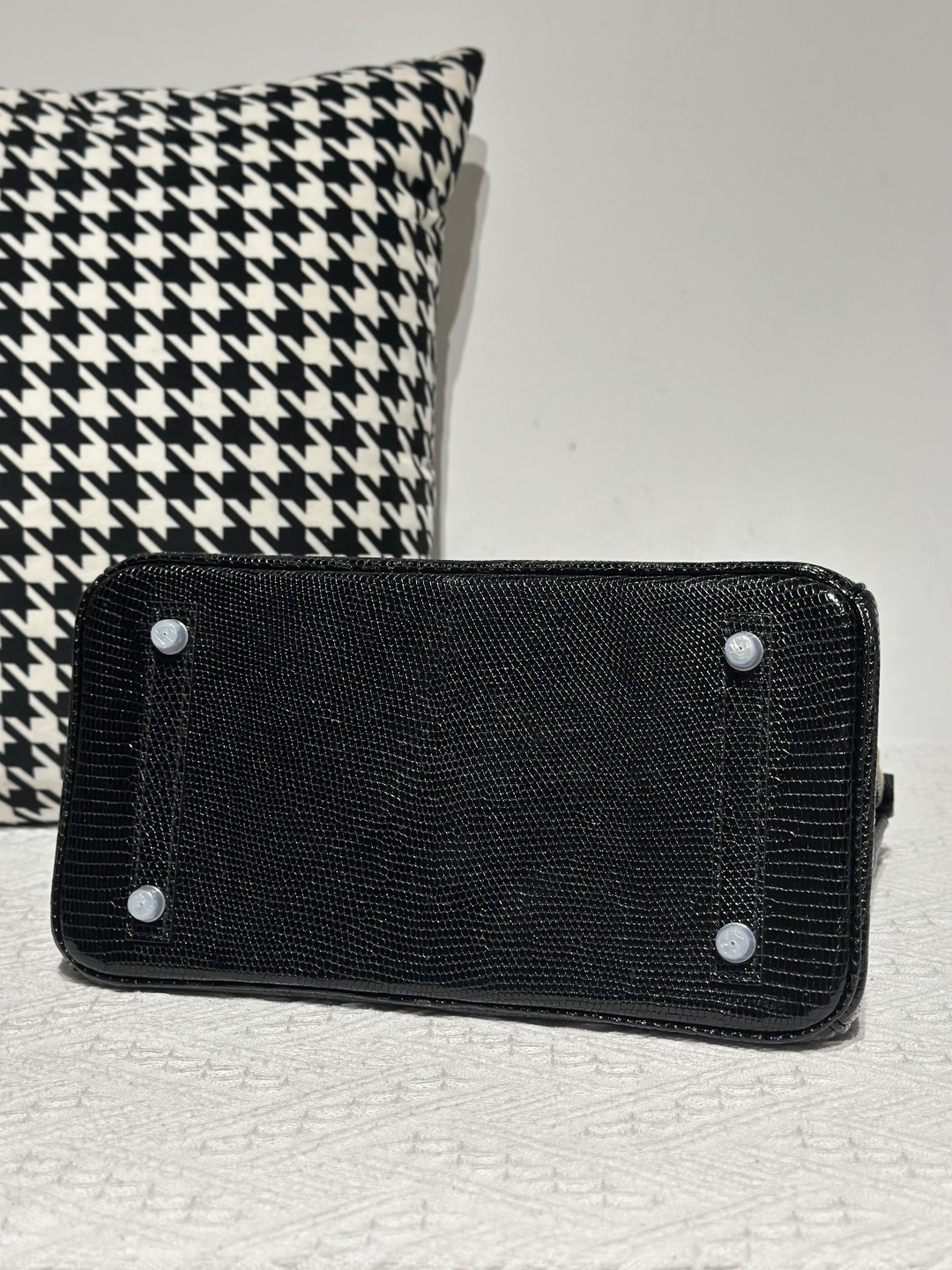 Lizard Leather Black 30cm Silver Hardware Top Handle Tote Bag WLB096 photo 6