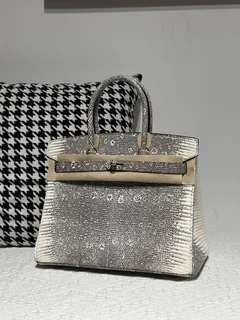 Lizard Leather 30cm Natural Pattern Gold Hardware Top Handle Tote Bag WLB097 image 1