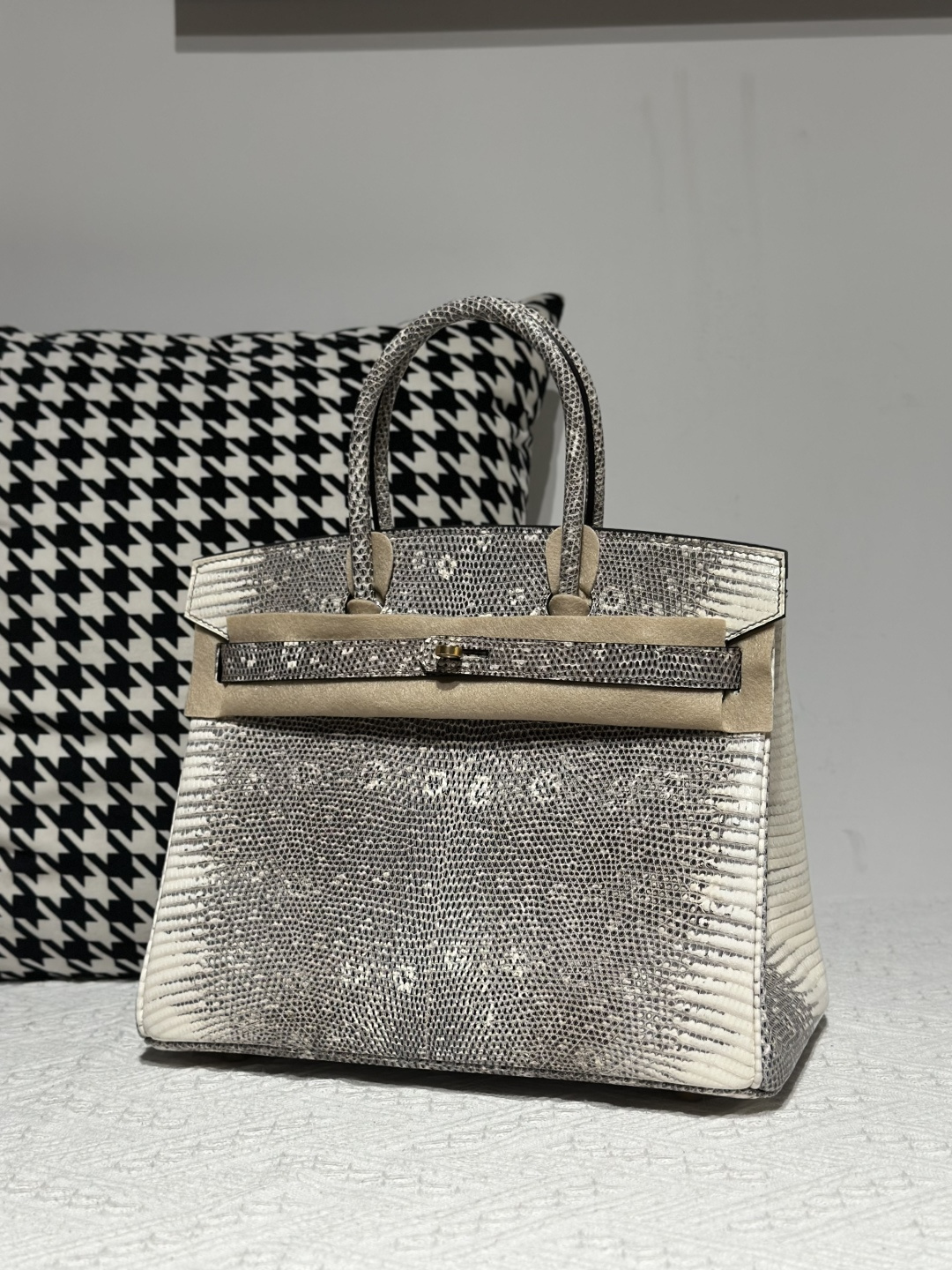Lizard Leather 30cm Natural Pattern Gold Hardware Top Handle Tote Bag WLB097