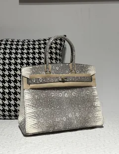 Lizard Leather 30cm Natural Pattern Gold Hardware Top Handle Tote Bag WLB097 image 2