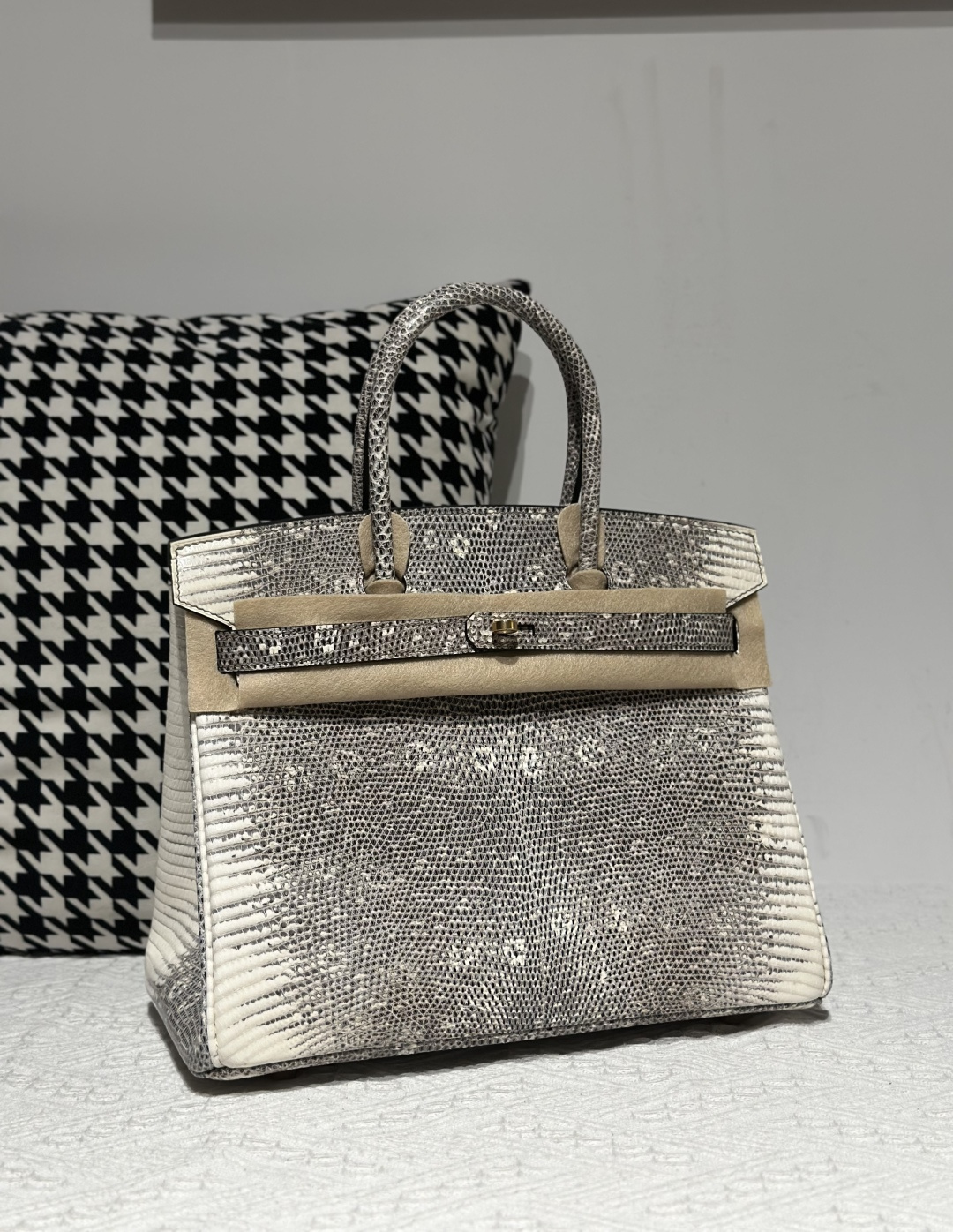 Lizard Leather 30cm Natural Pattern Gold Hardware Top Handle Tote Bag WLB097 photo 2