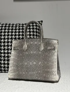 Lizard Leather 30cm Natural Pattern Gold Hardware Top Handle Tote Bag WLB097 image 3