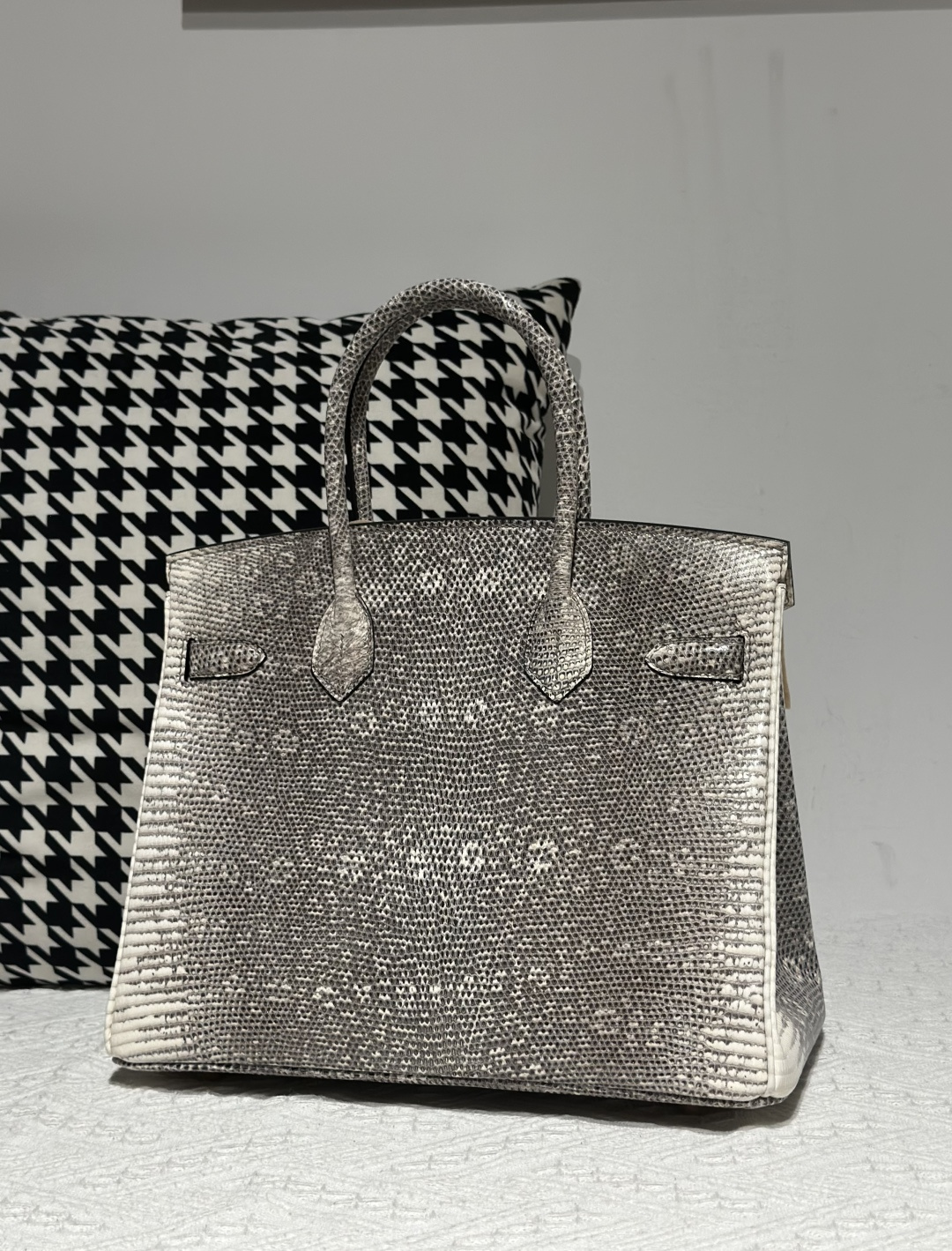 Lizard Leather 30cm Natural Pattern Gold Hardware Top Handle Tote Bag WLB097 photo 3