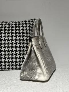 Lizard Leather 30cm Natural Pattern Gold Hardware Top Handle Tote Bag WLB097 image 4