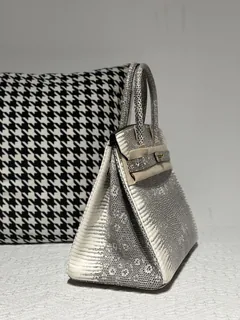 Lizard Leather 30cm Natural Pattern Gold Hardware Top Handle Tote Bag WLB097 image 5