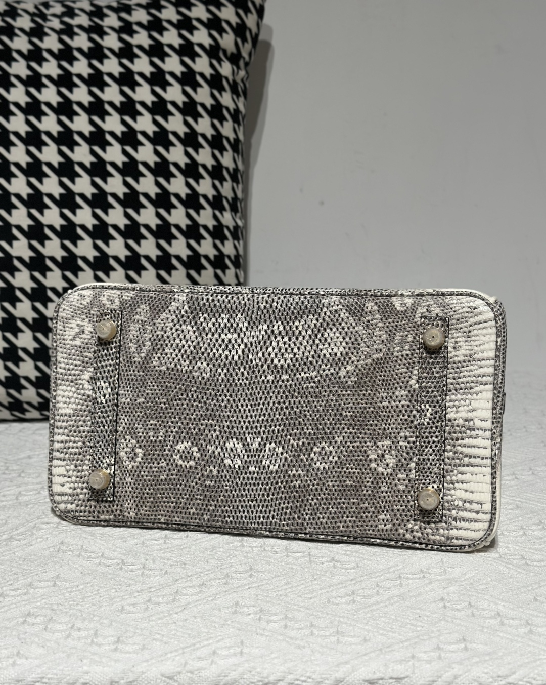 Lizard Leather 30cm Natural Pattern Gold Hardware Top Handle Tote Bag WLB097 photo 6