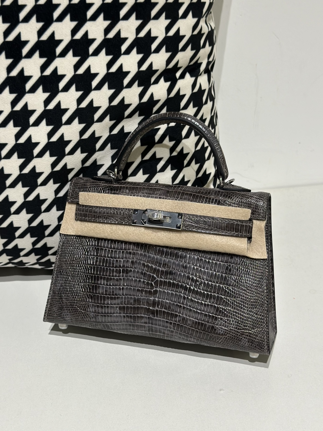 Lizard Leather Gray Silver Hardware Series II Top Handle Bag WLB099