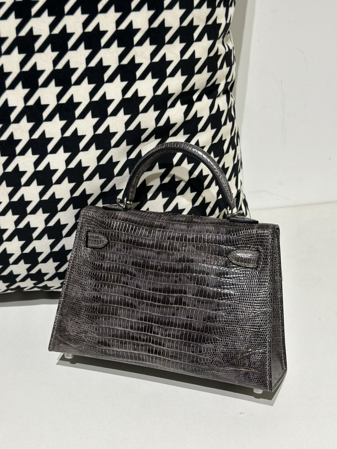 Lizard Leather Gray Silver Hardware Series II Top Handle Bag WLB099 photo 3
