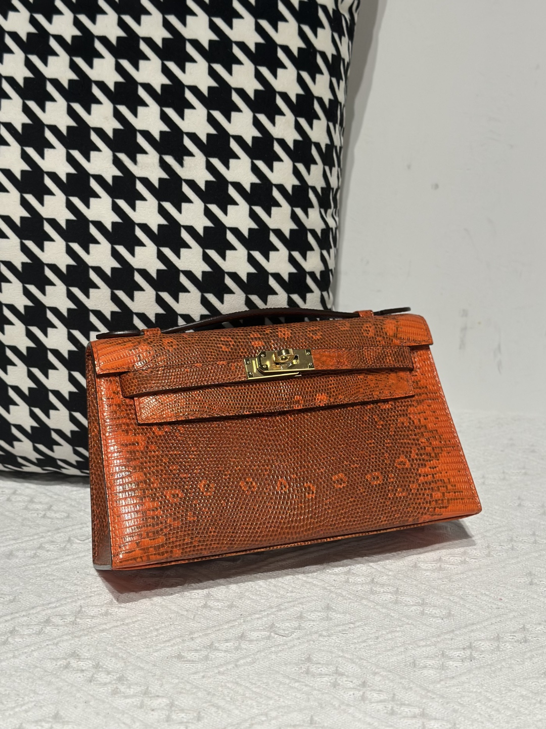 Lizard Leather Orange Gold Hardware Series I Flap Shoulder Bag WLB104