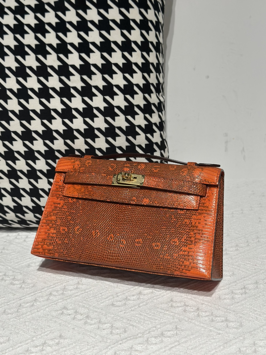 Lizard Leather Orange Gold Hardware Series I Flap Shoulder Bag WLB104 photo 2