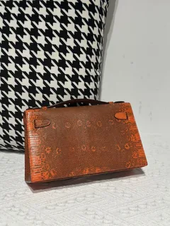 Lizard Leather Orange Gold Hardware Series I Flap Shoulder Bag WLB104 image 3