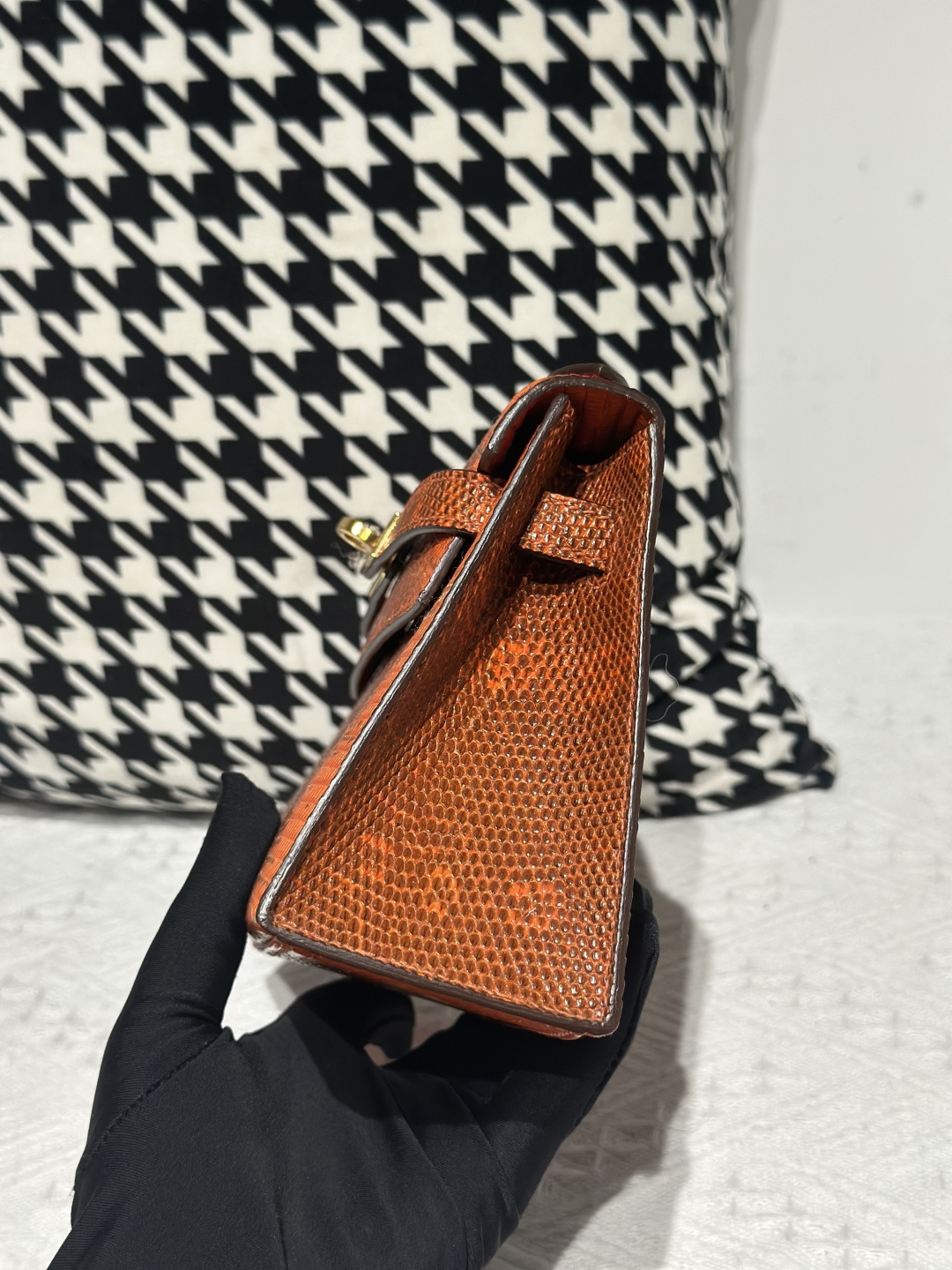 Lizard Leather Orange Gold Hardware Series I Flap Shoulder Bag WLB104 photo 4