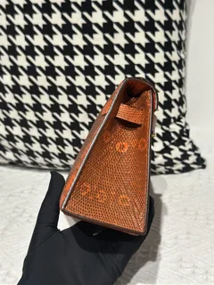 Lizard Leather Orange Gold Hardware Series I Flap Shoulder Bag WLB104 image 5