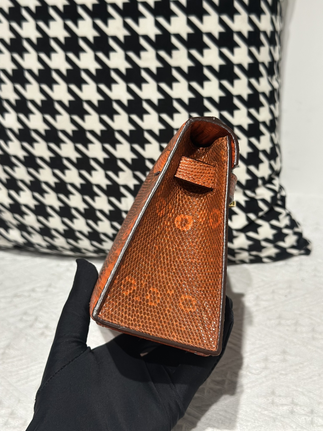 Lizard Leather Orange Gold Hardware Series I Flap Shoulder Bag WLB104 photo 5