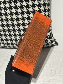 Lizard Leather Orange Gold Hardware Series I Flap Shoulder Bag WLB104 image 6