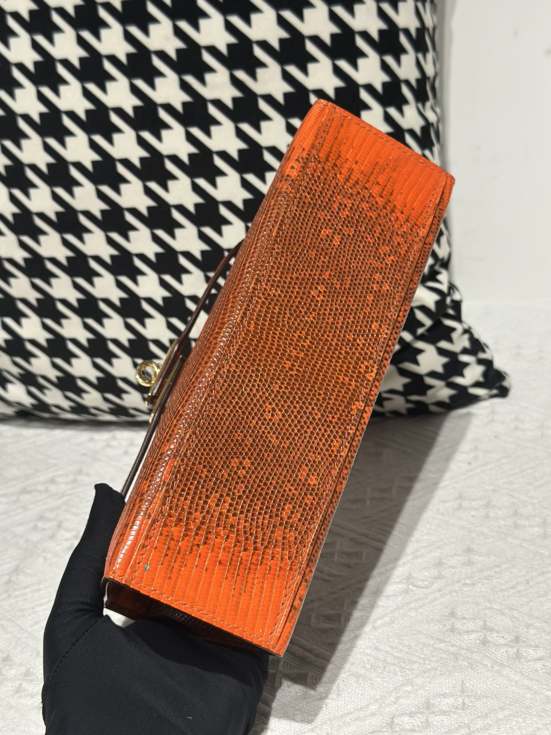 Lizard Leather Orange Gold Hardware Series I Flap Shoulder Bag WLB104 photo 6