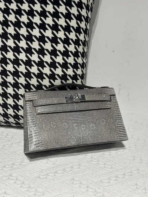 Lizard Leather Slate Blue Silver Hardware Series I Flap Shoulder Bag WLB106