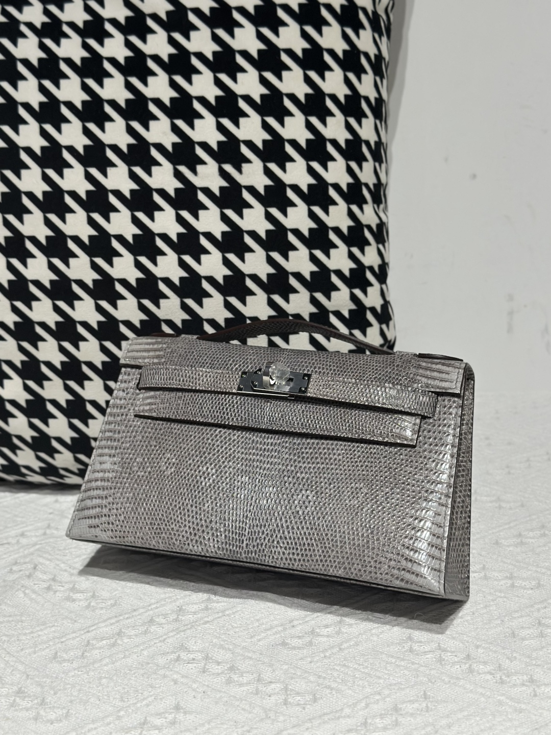 Lizard Leather Slate Blue Silver Hardware Series I Flap Shoulder Bag WLB106 photo 2