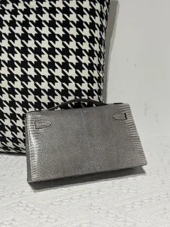 Lizard Leather Slate Blue Silver Hardware Series I Flap Shoulder Bag WLB106 image 3