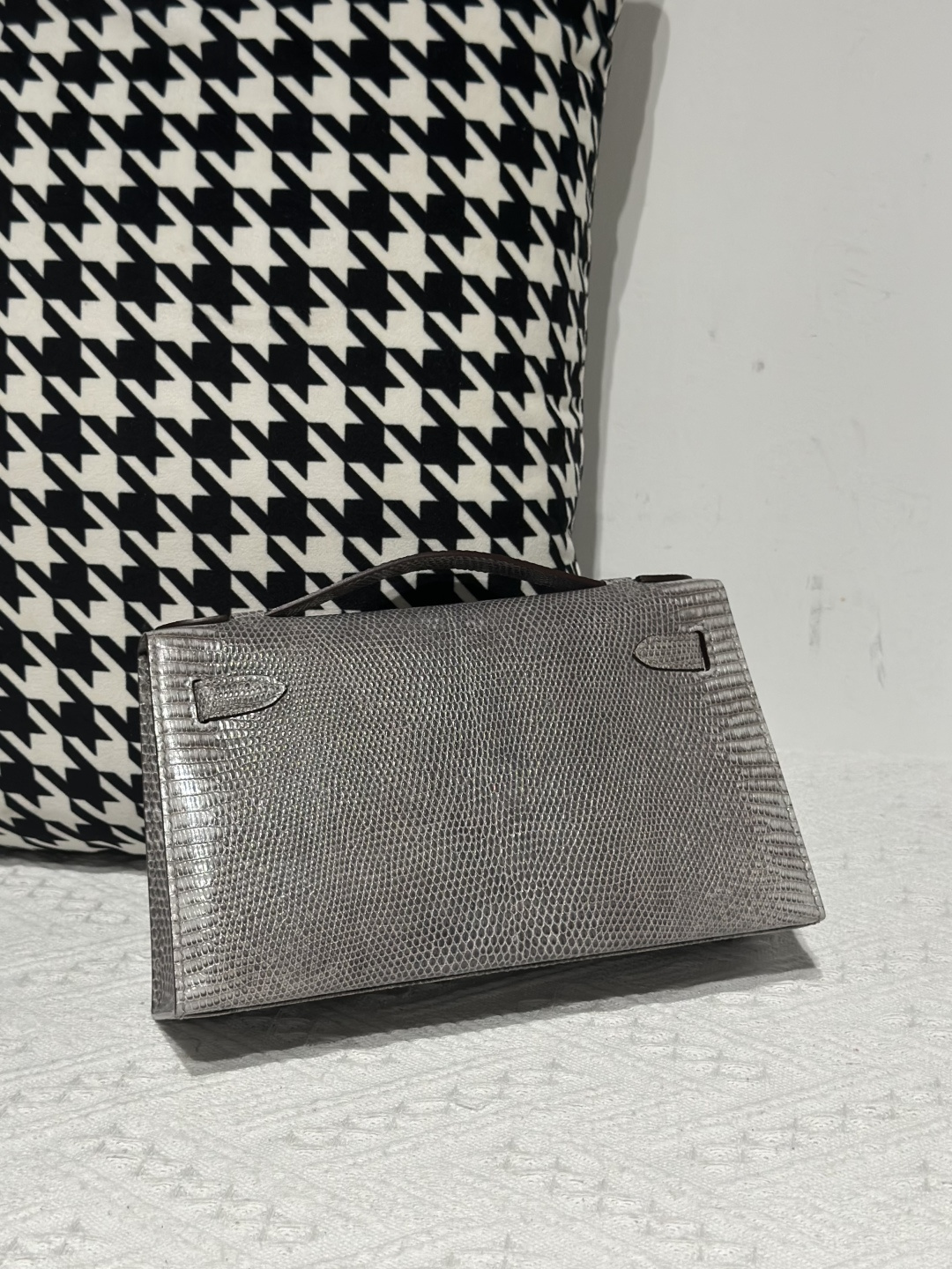 Lizard Leather Slate Blue Silver Hardware Series I Flap Shoulder Bag WLB106 photo 3