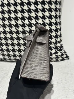 Lizard Leather Slate Blue Silver Hardware Series I Flap Shoulder Bag WLB106 image 4
