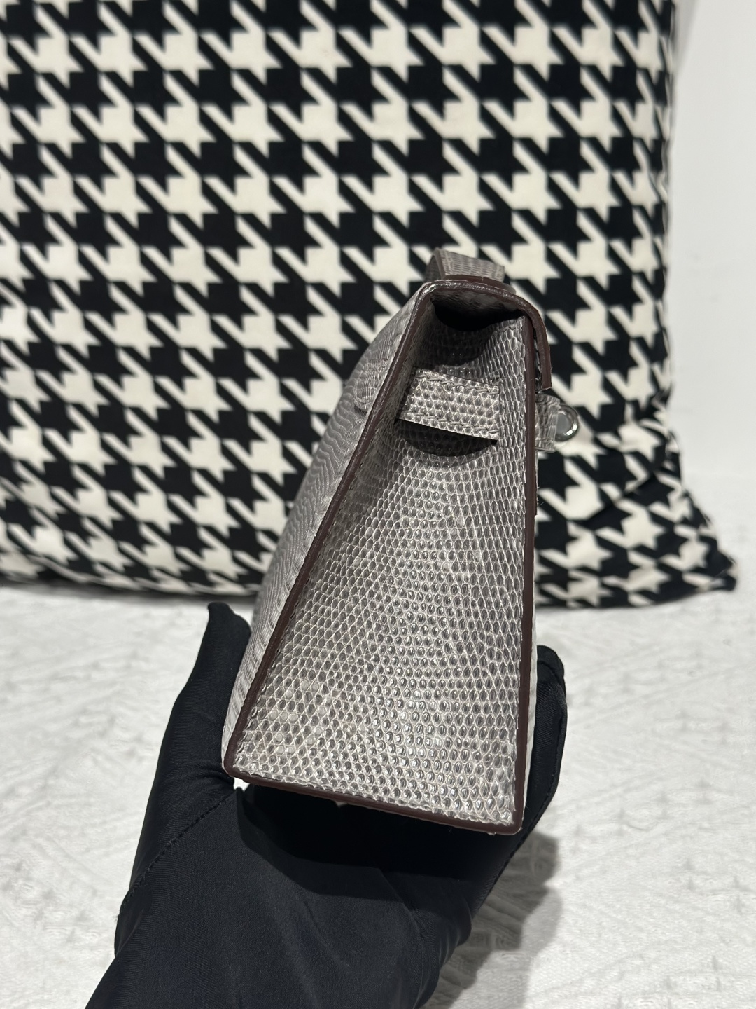 Lizard Leather Slate Blue Silver Hardware Series I Flap Shoulder Bag WLB106 photo 5