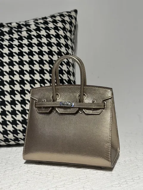 Lizard Leather Champagne 20cm Silver Hardware Top Handle Tote Bag WLB110