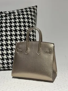Lizard Leather Champagne 20cm Silver Hardware Top Handle Tote Bag WLB110 image 3