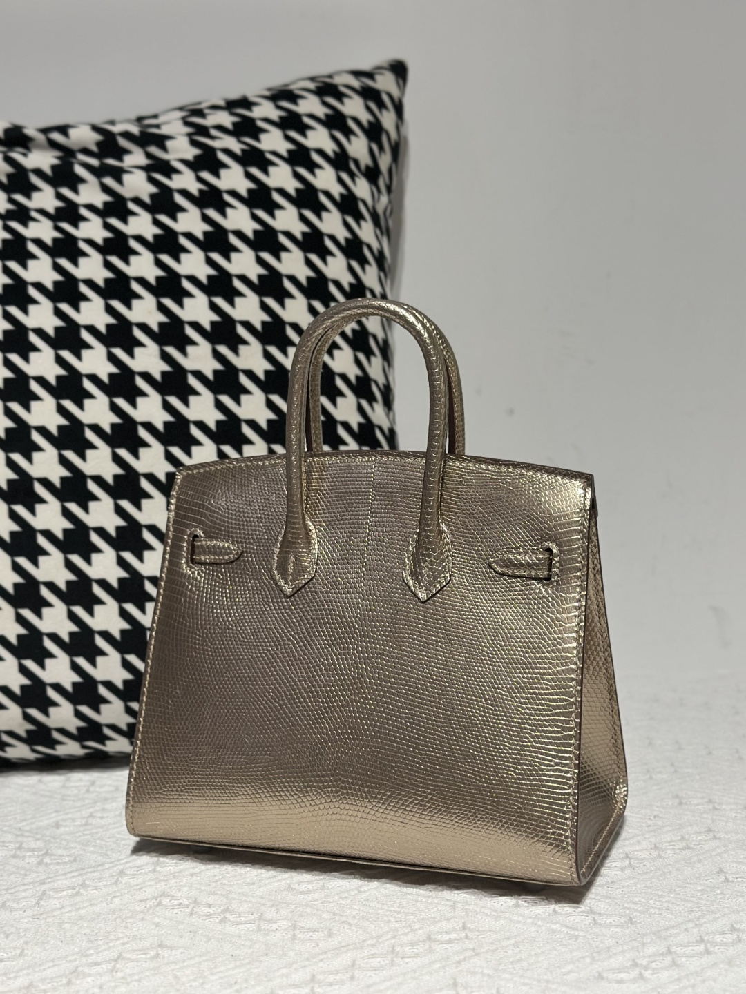 Lizard Leather Champagne 20cm Silver Hardware Top Handle Tote Bag WLB110 photo 3