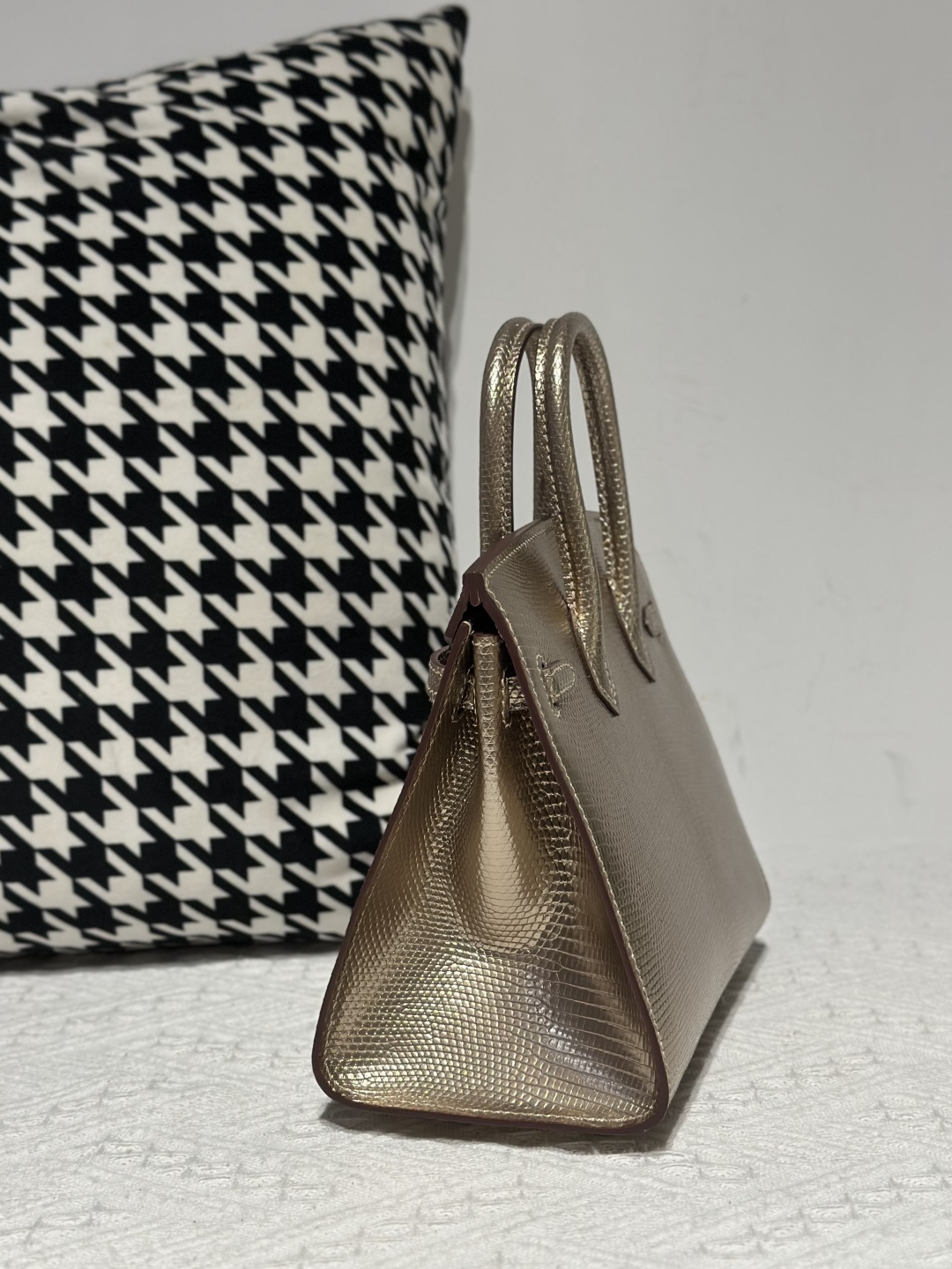 Lizard Leather Champagne 20cm Silver Hardware Top Handle Tote Bag WLB110 photo 4