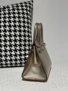 Lizard Leather Champagne 20cm Silver Hardware Top Handle Tote Bag WLB110 image 5